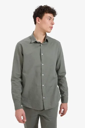 DeFacto Regular Fit Polo Yaka Keten Yazlık Uzun Kollu Gömlek E1729AX25SPKH422