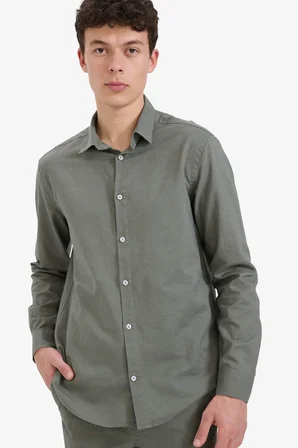 DeFacto Regular Fit Polo Yaka Keten Yazlık Uzun Kollu Gömlek E1729AX25SPKH422