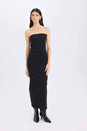 DeFacto Bodycon Vücudu Saran Straplez Bengalin Kolsuz Maxi Abiye Elbise E1937AX24WNBK81