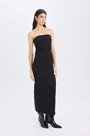 DeFacto Bodycon Vücudu Saran Straplez Bengalin Kolsuz Maxi Abiye Elbise E1937AX24WNBK81