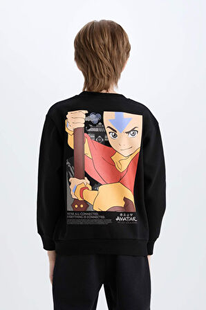 DeFacto Erkek Çocuk Avatar the Last Airbender Bisiklet Yaka İçi Yumuşak Tüylü Sweatshirt D6742A824WNBK81