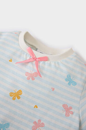 DeFacto Kız Bebek Pijama Takımı Kelebek Desenli Kısa Kollu Penye Üst Beli Lastikli Şort E1550A525HSBE440