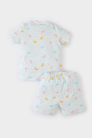 DeFacto Kız Bebek Pijama Takımı Kelebek Desenli Kısa Kollu Penye Üst Beli Lastikli Şort E1550A525HSBE440