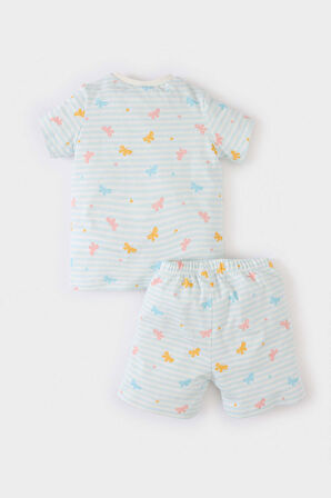 Kız Bebek Pijama Takımı Kelebek Desenli Kısa Kollu Penye Üst Beli Lastikli Şort
