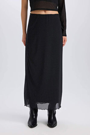 DeFacto A Kesim Yüksek Bel Tül Maxi Etek E1694AX24WNBK81