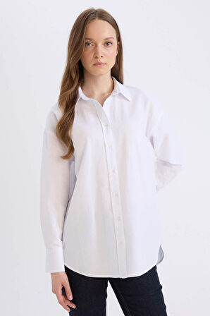 Relax Fit Basic Düz Oxford Uzun Kollu Gömlek Tunik