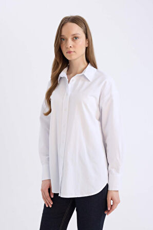 Relax Fit Basic Düz Oxford Uzun Kollu Gömlek Tunik