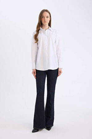 Relax Fit Basic Düz Oxford Uzun Kollu Gömlek Tunik