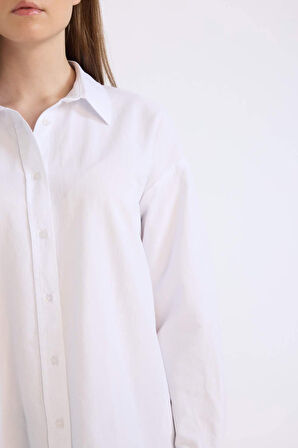 Relax Fit Basic Düz Oxford Uzun Kollu Gömlek Tunik