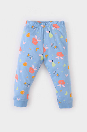 Kız Bebek Pijama Takımı Çiçekli Uzun Kollu Penye Üst Beli Lastikli Uzun Alt