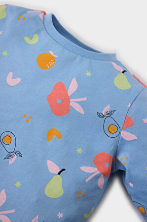 Kız Bebek Pijama Takımı Çiçekli Uzun Kollu Penye Üst Beli Lastikli Uzun Alt