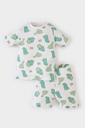 DeFacto Erkek Bebek Pijama Takımı Dinazor Baskılı Kısa Kollu Penye Üst Beli Lastikli Şort E1178A525SMWT47