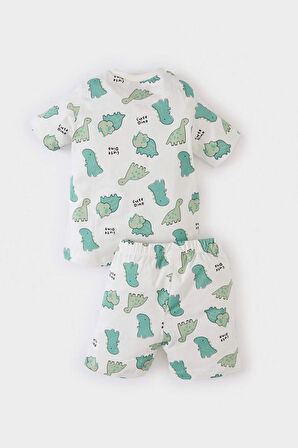 DeFacto Erkek Bebek Pijama Takımı Dinazor Baskılı Kısa Kollu Penye Üst Beli Lastikli Şort E1178A525SMWT47