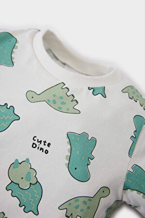 DeFacto Erkek Bebek Pijama Takımı Dinazor Baskılı Kısa Kollu Penye Üst Beli Lastikli Şort E1178A525SMWT47