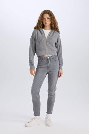DeFacto Regular Fit Kapüşonlu Fermuarlı Triko Hırka E2269AXNSGR90