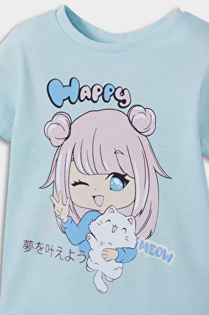 Kız Bebek Anime Baskılı Kısa Kollu Penye 2'li Pijama Takımı