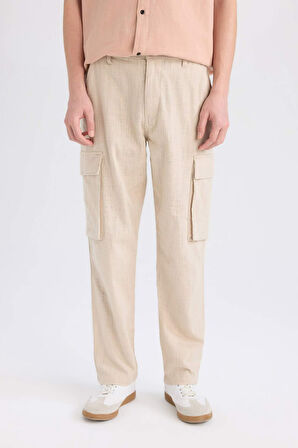 DeFacto %100 Pamuk Relax Fit Keten Görünümlü Fermuarlı Düz Paça Pantolon D9868AX25SPBG123