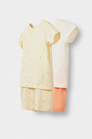 DeFacto Kız Bebek 4'lü Pijama Takımı Yıldız Desenli Kısa Kollu Penye Üst Beli Lastikli Şort E1555A525HSOG189