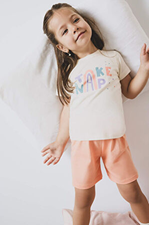 Kız Bebek 4'lü Pijama Takımı Yıldız Desenli Kısa Kollu Penye Üst Beli Lastikli Şort