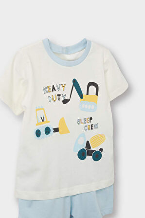 Erkek Bebek 4'lü Pijama Takımı Araç Baskılı Kısa Kollu Penye Üst Şort