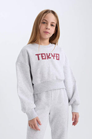 DeFacto Kız Çocuk 2'li Takım Baskılı Sweatshirt Üst Beli Lastikli Jogger Eşofman Altı D4867A824WNGR421