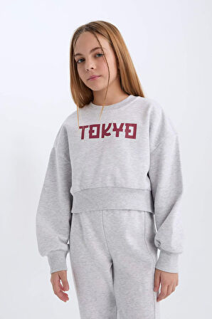 DeFacto Kız Çocuk 2'li Takım Baskılı Sweatshirt Üst Beli Lastikli Jogger Eşofman Altı D4867A824WNGR421