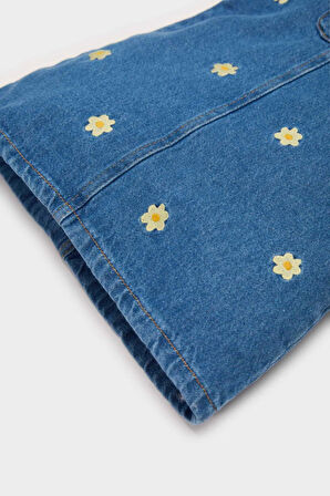 DeFacto Kız Bebek Çiçekli Askılı Jean Elbise E0468A525SPNM28