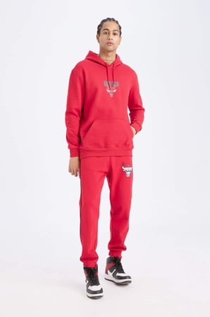 DeFacto NBA Chicago Bulls Standart Fit Cepli Beli Bağcıklı Kalın Jogger Eşofman Altı D6564AX25SPBR244