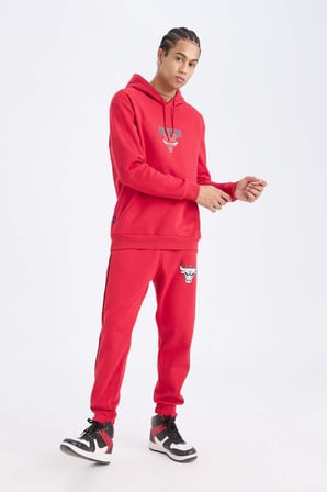 DeFacto NBA Chicago Bulls Standart Fit Cepli Beli Bağcıklı Kalın Jogger Eşofman Altı D6564AX25SPBR244