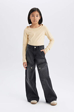 DeFacto Kız Çocuk Wide Leg Kargo Geniş Paça Pamuklu Pantolon D9693A825SPNM36