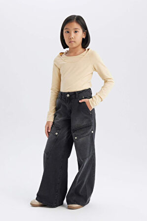 DeFacto Kız Çocuk Wide Leg Kargo Geniş Paça Pamuklu Pantolon D9693A825SPNM36