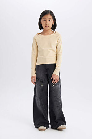 DeFacto Kız Çocuk Wide Leg Kargo Geniş Paça Pamuklu Pantolon D9693A825SPNM36