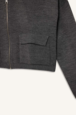 DeFacto Regular Fit Kapüşonlu Basic Düz Fermuarlı Triko Hırka E2270AXNSGR105