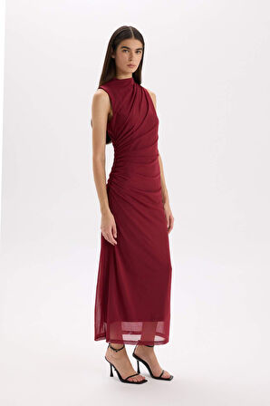 DeFacto Bodycon Vücudu Saran Yarım Balıkçı Yaka Basic Düz Tül Kolsuz Maxi Elbise C3519AX24AUBR248