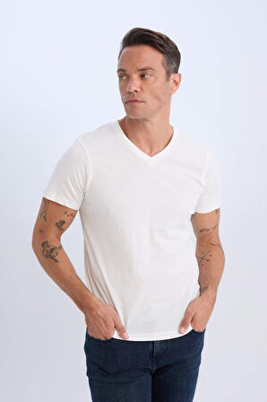 DeFacto New Regular Fit V Yaka Basic Düz Kısa Kollu Tişört D7938AX25SPWT32