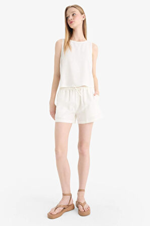 Coool Regular Fit Normal Bel Kısa Paça Keten Karışımlı Şort