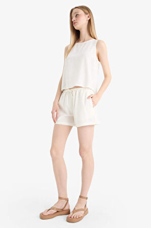 Coool Regular Fit Normal Bel Kısa Paça Keten Karışımlı Şort