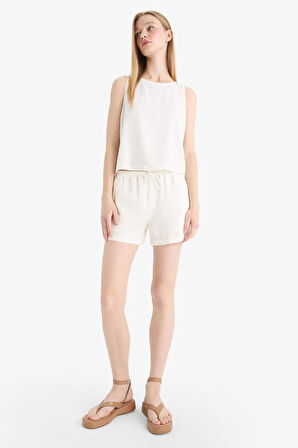 Coool Regular Fit Normal Bel Kısa Paça Keten Karışımlı Şort