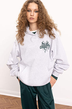 DeFacto Coool Oversize Geniş Kalıp Kapüşonlu Baskılı Kalın Sweatshirt E1530AX24WNGR210