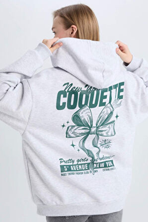 DeFacto Coool Oversize Geniş Kalıp Kapüşonlu Baskılı Kalın Sweatshirt E1530AX24WNGR210