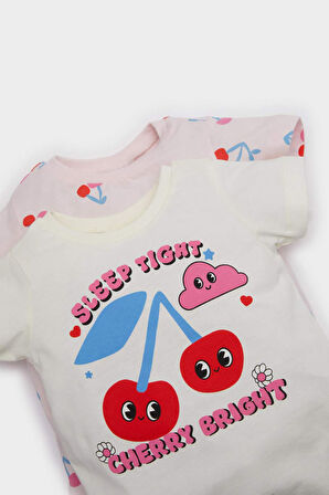 Kız Bebek 4'lü Pijama Takımı Desenli Kısa Kollu Penye Üst Beli Lastikli Şort