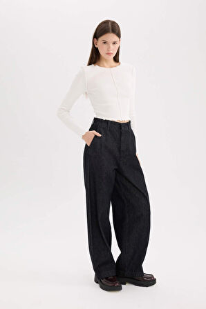 Baggy Fit Yüksek Bel Uzun Jean Pantolon