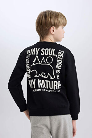 DeFacto Erkek Çocuk Bisiklet Yaka Sırt Baskılı İçi Yumuşak Tüylü Sweatshirt D6227A824CWBK81