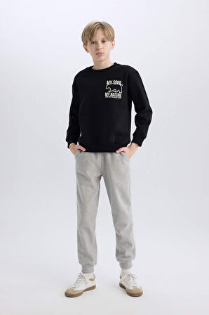 DeFacto Erkek Çocuk Bisiklet Yaka Sırt Baskılı İçi Yumuşak Tüylü Sweatshirt D6227A824CWBK81