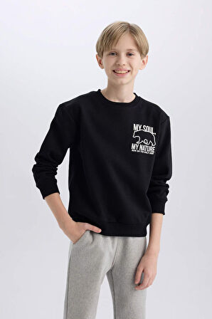 DeFacto Erkek Çocuk Bisiklet Yaka Sırt Baskılı İçi Yumuşak Tüylü Sweatshirt D6227A824CWBK81
