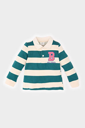 Erkek Bebek Gömlek Yaka Çizgili Baskılı İçi Yumuşak Tüylü Sweatshirt