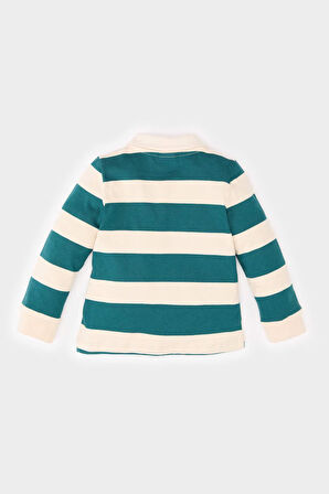 Erkek Bebek Gömlek Yaka Çizgili Baskılı İçi Yumuşak Tüylü Sweatshirt