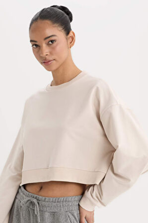 DeFactoFit Bisiklet Yaka Basic Düz Sporcu Sweatshirt D7119AX25SPBG700