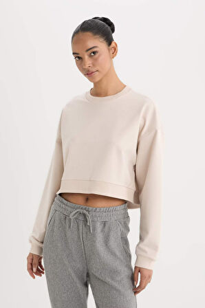 DeFactoFit Bisiklet Yaka Basic Düz Sporcu Sweatshirt D7119AX25SPBG700