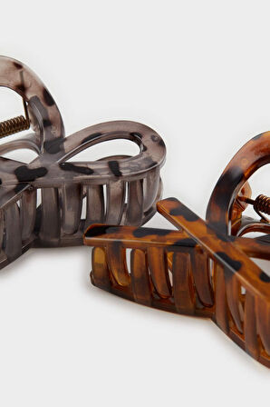 DeFacto Kadın Leopar Desenli 2'li Mandal Toka E5740AXNSKR1